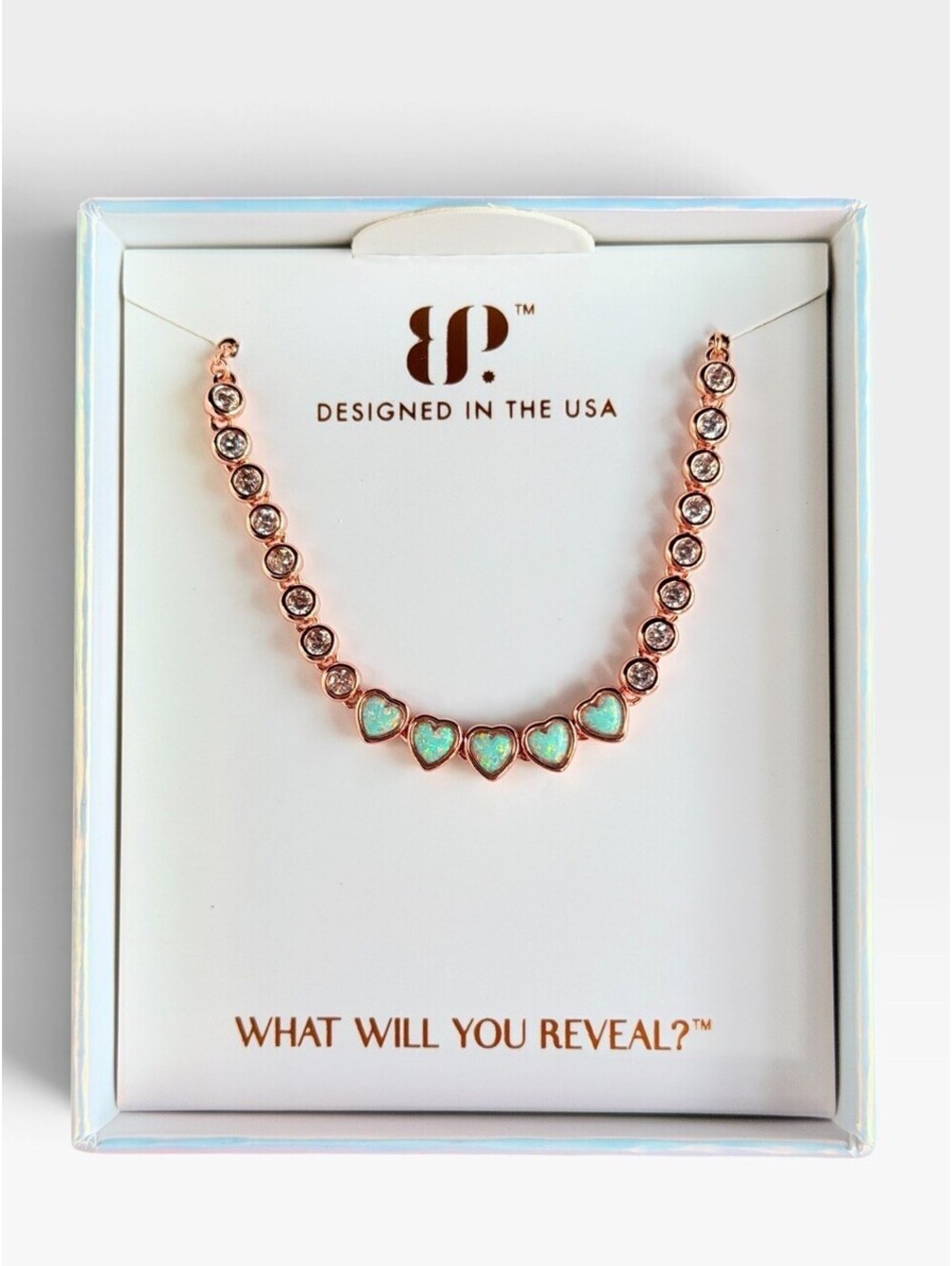 Bomb Party October Bracelet "She Means Business" Pale Green Fire Opal  Hearts
